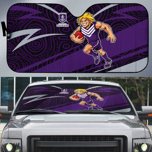 Fremantle Dockers Australian Football Auto Sun Shade Athletic Hero Mascot With Indigenous Pattern Art