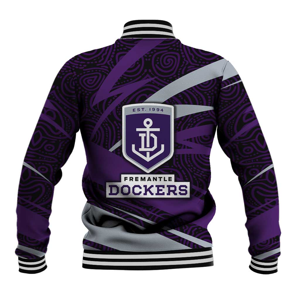 Fremantle Dockers Australian Football Baseball Jacket Athletic Hero Mascot With Indigenous Pattern Art
