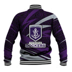 Fremantle Dockers Australian Football Baseball Jacket Athletic Hero Mascot With Indigenous Pattern Art
