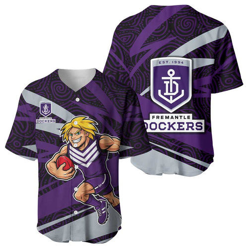 Fremantle Dockers Australian Football Baseball Jersey Athletic Hero Mascot With Indigenous Pattern Art