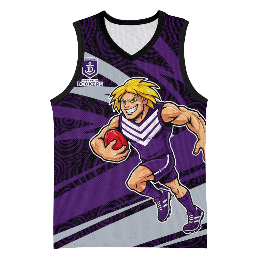 Fremantle Dockers Australian Football Basketball Jersey Athletic Hero Mascot With Indigenous Pattern Art