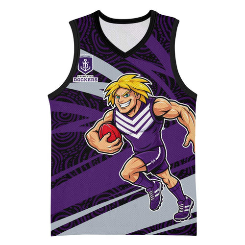 Fremantle Dockers Australian Football Basketball Jersey Athletic Hero Mascot With Indigenous Pattern Art