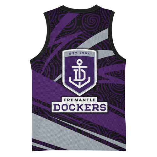 Fremantle Dockers Australian Football Basketball Jersey Athletic Hero Mascot With Indigenous Pattern Art