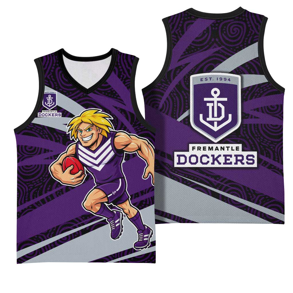 Fremantle Dockers Australian Football Basketball Jersey Athletic Hero Mascot With Indigenous Pattern Art