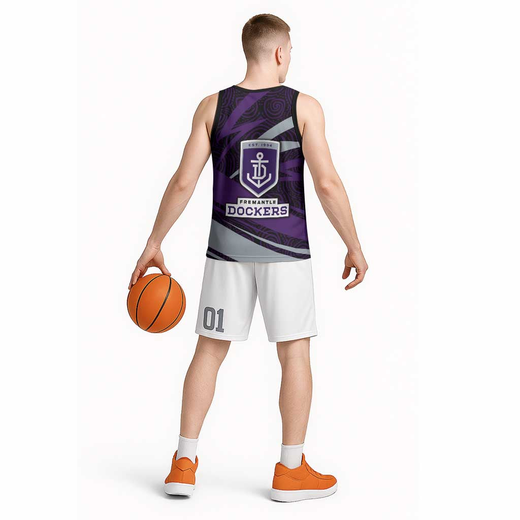Fremantle Dockers Australian Football Basketball Jersey Athletic Hero Mascot With Indigenous Pattern Art