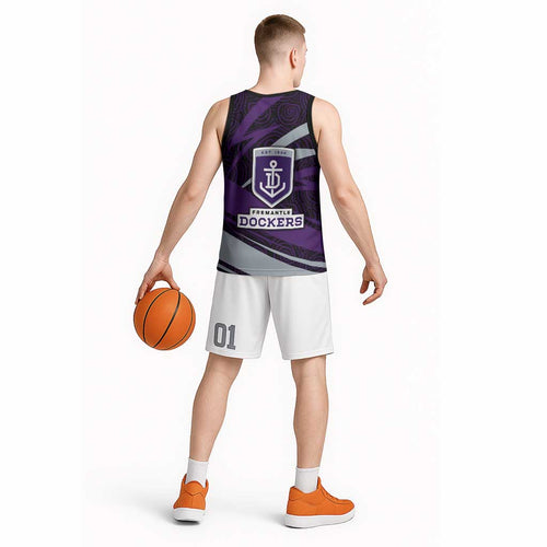 Fremantle Dockers Australian Football Basketball Jersey Athletic Hero Mascot With Indigenous Pattern Art