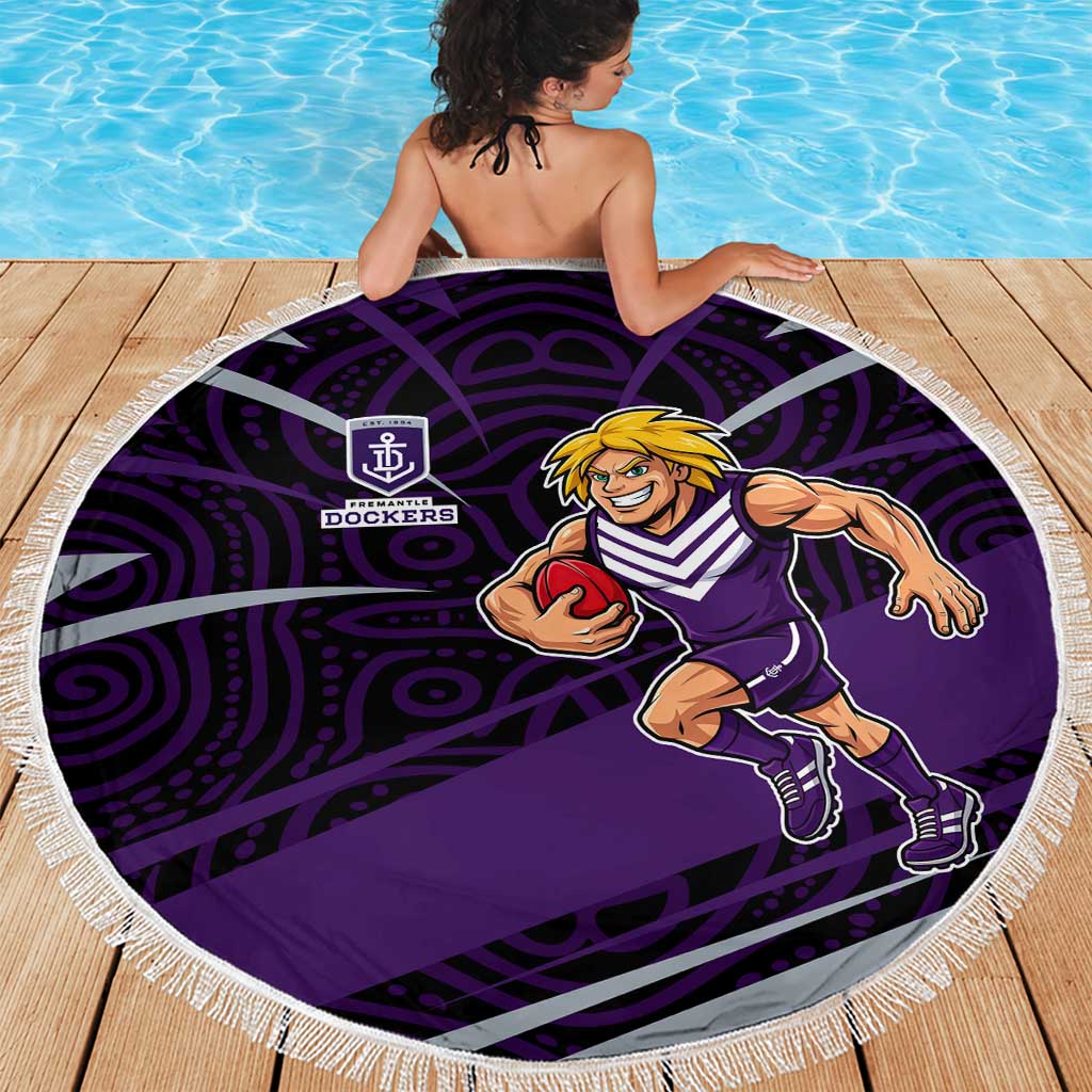 Fremantle Dockers Australian Football Beach Blanket Athletic Hero Mascot With Indigenous Pattern Art