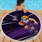 Fremantle Dockers Australian Football Beach Blanket Athletic Hero Mascot With Indigenous Pattern Art