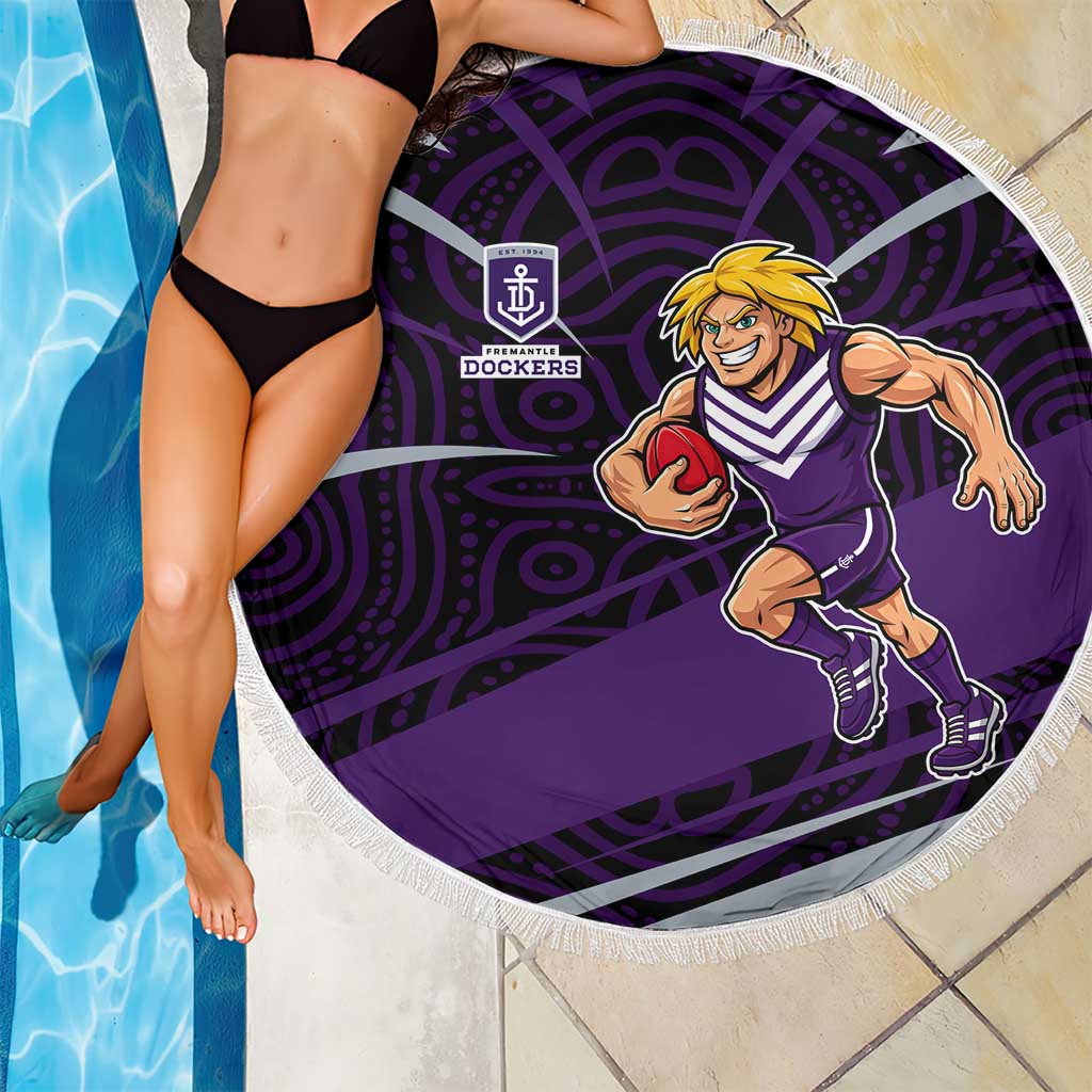 Fremantle Dockers Australian Football Beach Blanket Athletic Hero Mascot With Indigenous Pattern Art