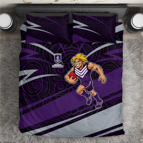 Fremantle Dockers Australian Football Bedding Set Athletic Hero Mascot With Indigenous Pattern Art