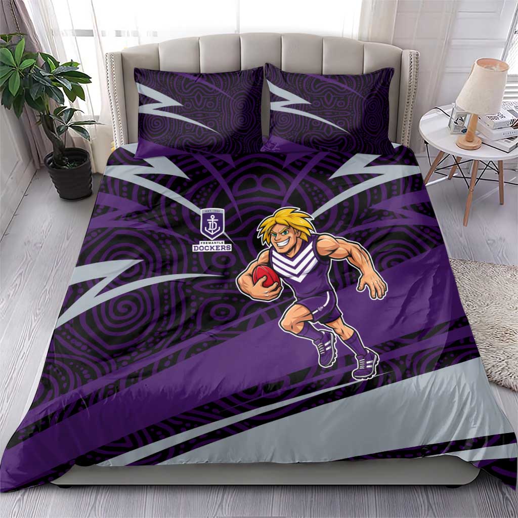 Fremantle Dockers Australian Football Bedding Set Athletic Hero Mascot With Indigenous Pattern Art