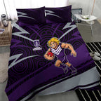 Fremantle Dockers Australian Football Bedding Set Athletic Hero Mascot With Indigenous Pattern Art