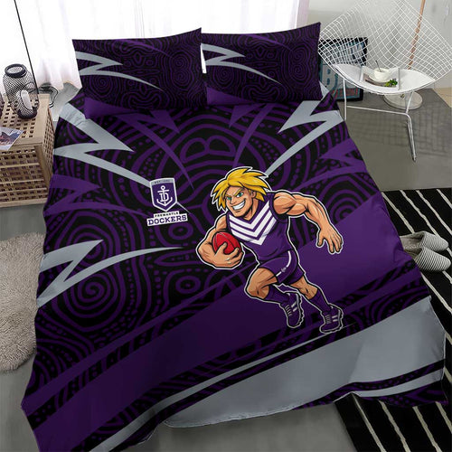 Fremantle Dockers Australian Football Bedding Set Athletic Hero Mascot With Indigenous Pattern Art