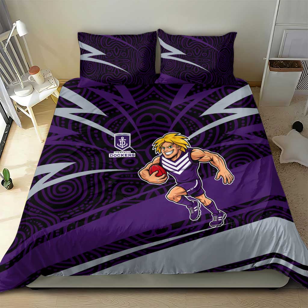 Fremantle Dockers Australian Football Bedding Set Athletic Hero Mascot With Indigenous Pattern Art
