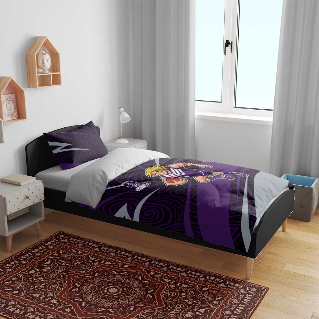 Fremantle Dockers Australian Football Bedding Set Athletic Hero Mascot With Indigenous Pattern Art