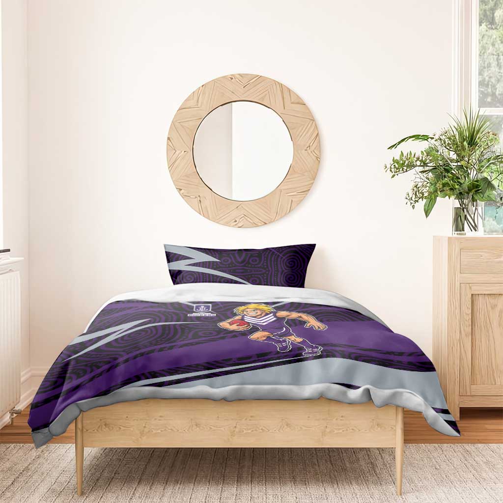 Fremantle Dockers Australian Football Bedding Set Athletic Hero Mascot With Indigenous Pattern Art