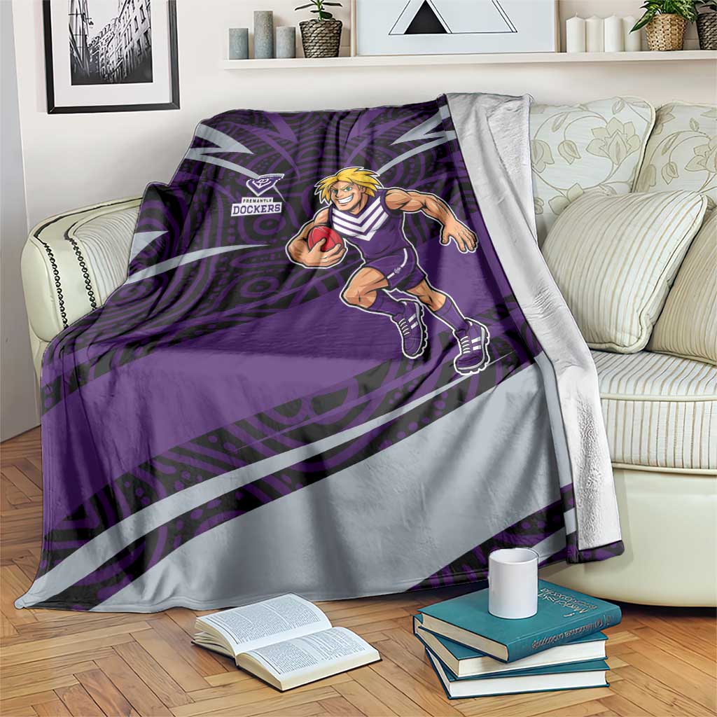 Fremantle Dockers Australian Football Blanket Athletic Hero Mascot With Indigenous Pattern Art