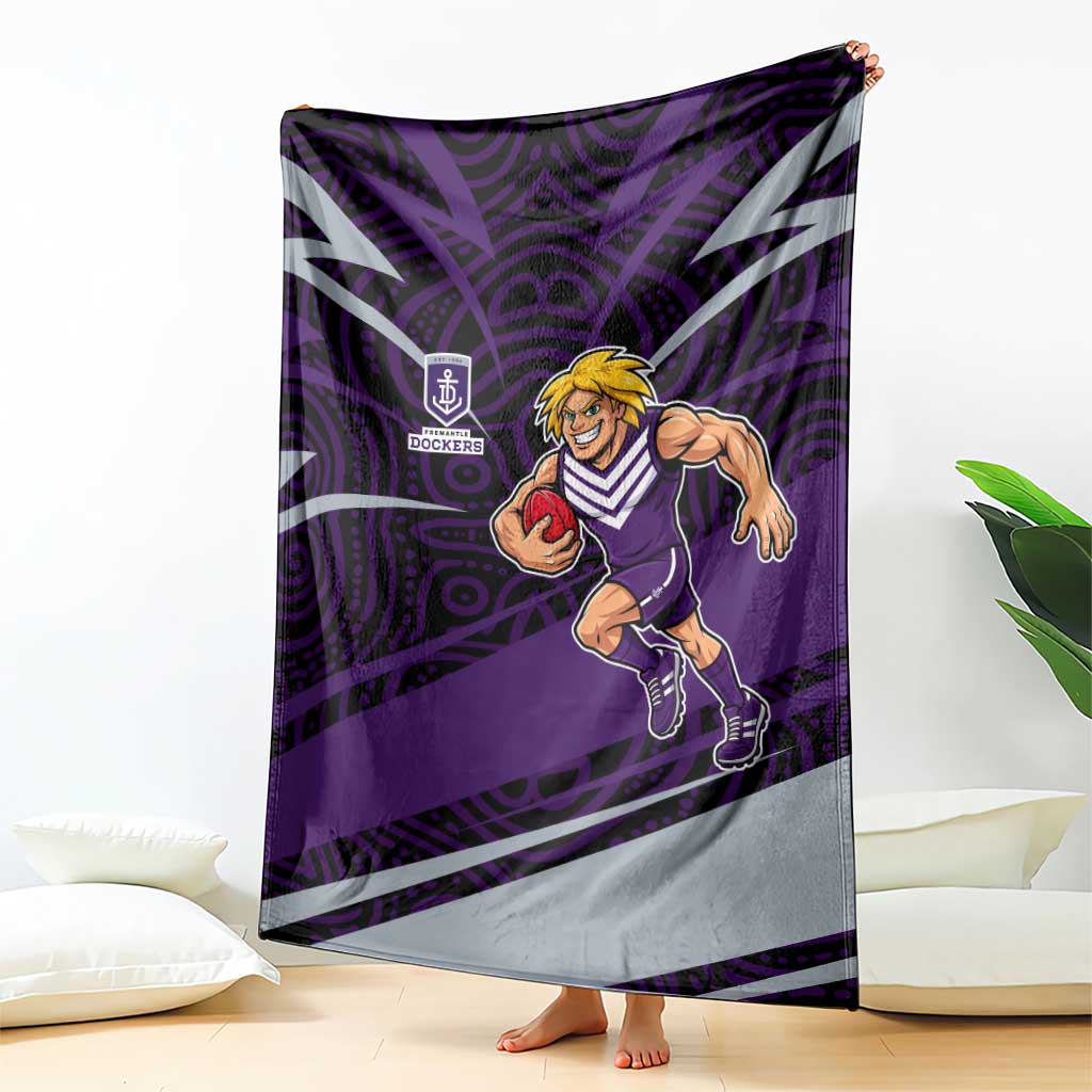 Fremantle Dockers Australian Football Blanket Athletic Hero Mascot With Indigenous Pattern Art