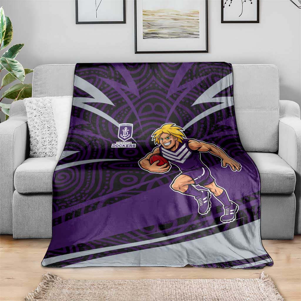 Fremantle Dockers Australian Football Blanket Athletic Hero Mascot With Indigenous Pattern Art
