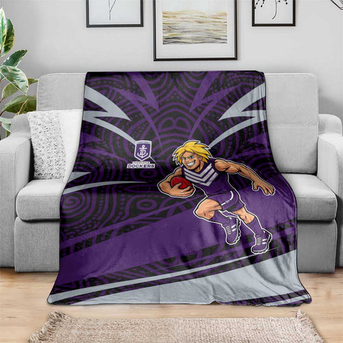 Fremantle Dockers Australian Football Blanket Athletic Hero Mascot With Indigenous Pattern Art
