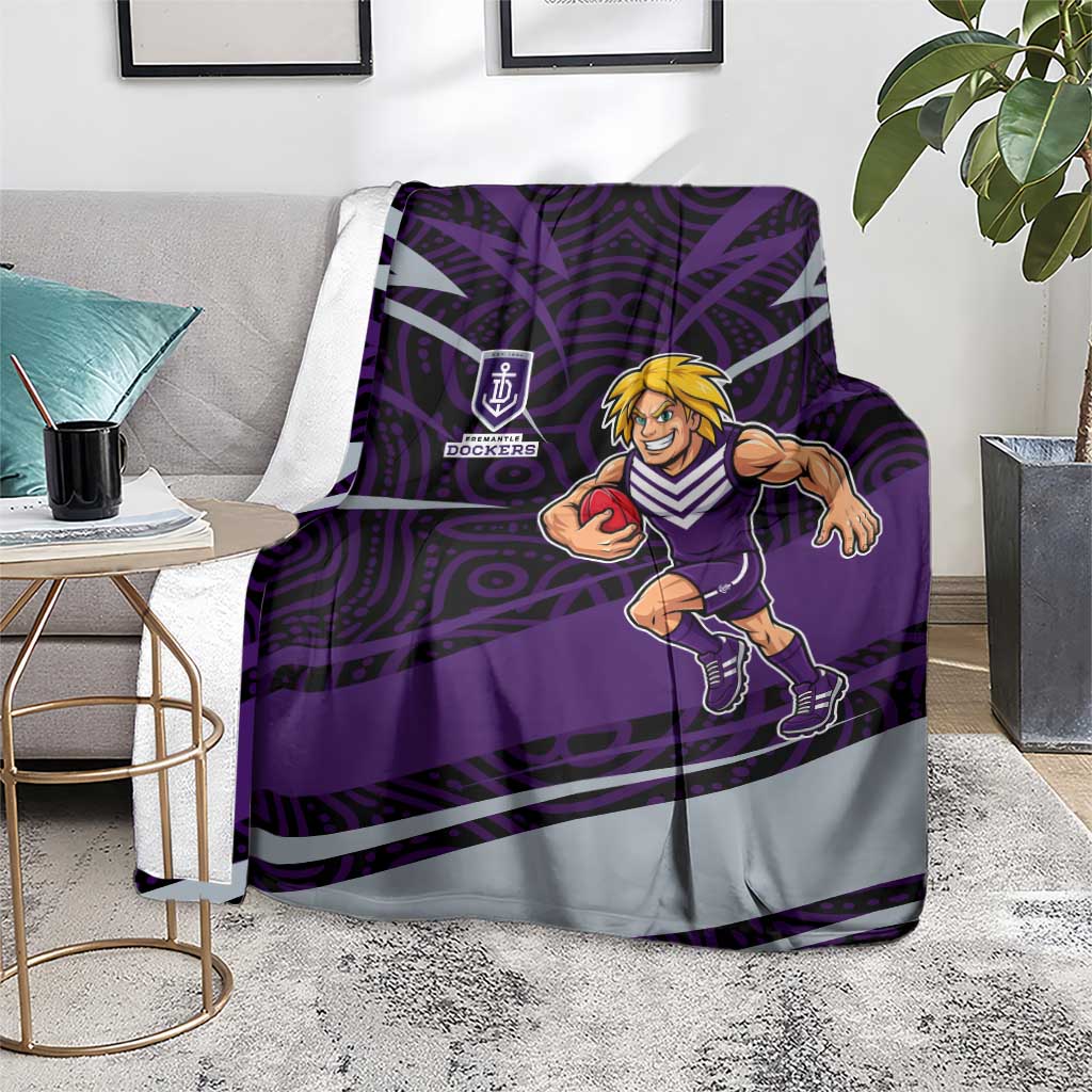 Fremantle Dockers Australian Football Blanket Athletic Hero Mascot With Indigenous Pattern Art