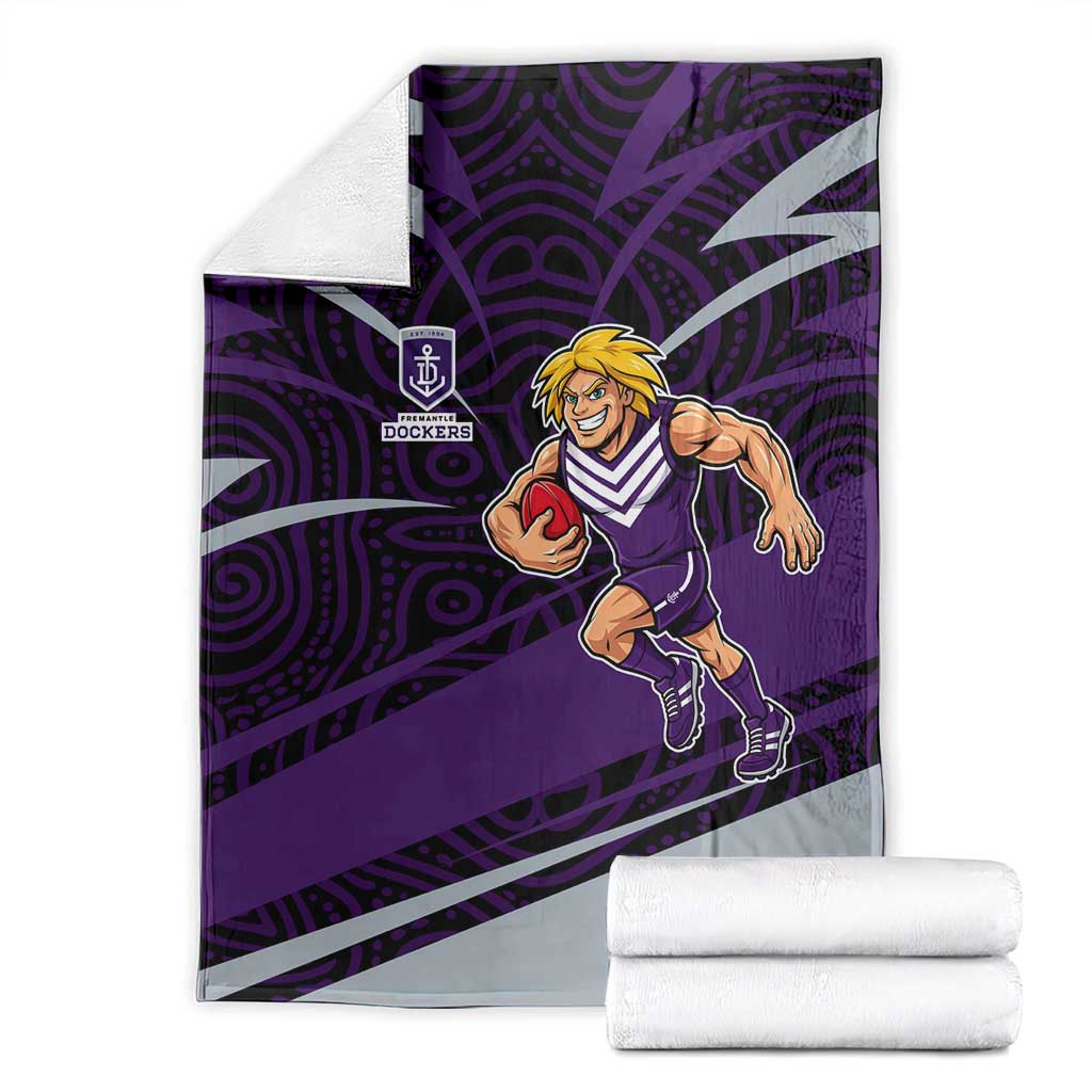 Fremantle Dockers Australian Football Blanket Athletic Hero Mascot With Indigenous Pattern Art