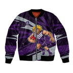 Fremantle Dockers Australian Football Bomber Jacket Athletic Hero Mascot With Indigenous Pattern Art