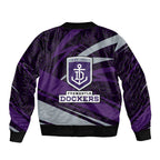 Fremantle Dockers Australian Football Bomber Jacket Athletic Hero Mascot With Indigenous Pattern Art