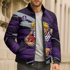Fremantle Dockers Australian Football Bomber Puffer Jacket Athletic Hero Mascot With Indigenous Pattern Art