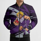 Fremantle Dockers Australian Football Bomber Puffer Jacket Athletic Hero Mascot With Indigenous Pattern Art