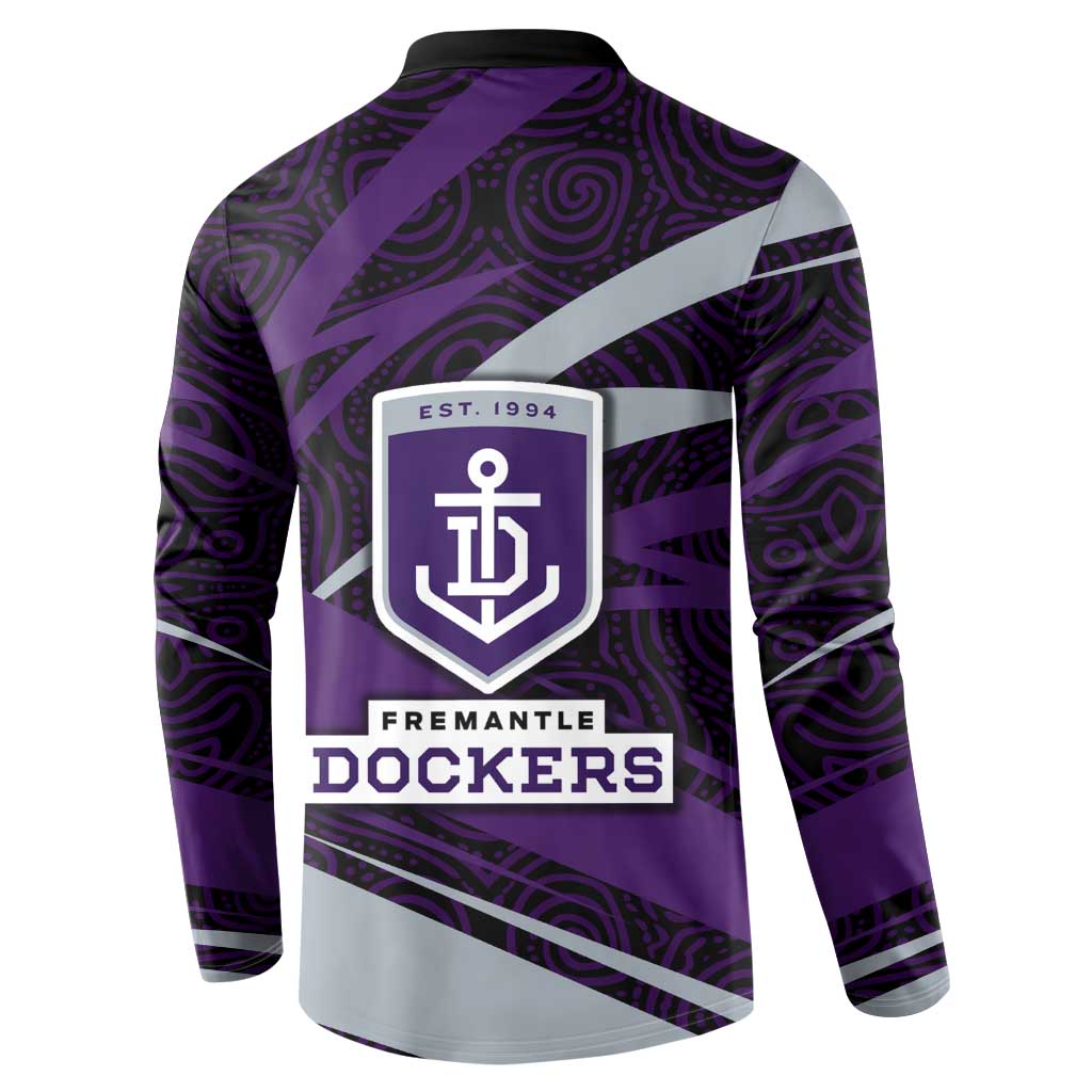 Fremantle Dockers Australian Football Button Sweatshirt Athletic Hero Mascot With Indigenous Pattern Art