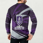 Fremantle Dockers Australian Football Button Sweatshirt Athletic Hero Mascot With Indigenous Pattern Art