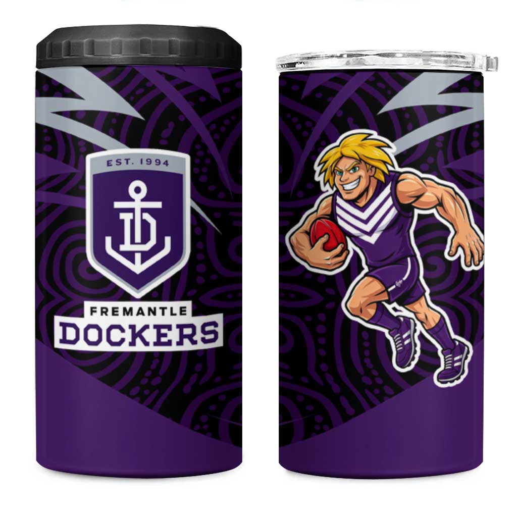 Fremantle Dockers Australian Football 4 in 1 Can Cooler Tumbler Athletic Hero Mascot With Indigenous Pattern Art