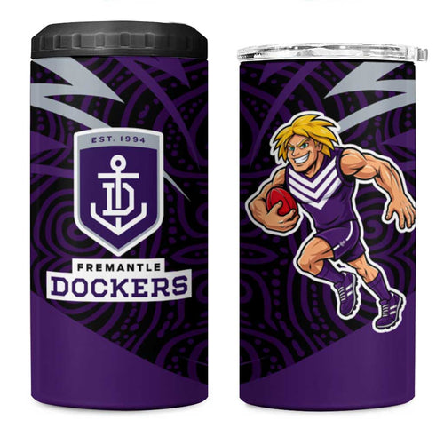 Fremantle Dockers Australian Football 4 in 1 Can Cooler Tumbler Athletic Hero Mascot With Indigenous Pattern Art