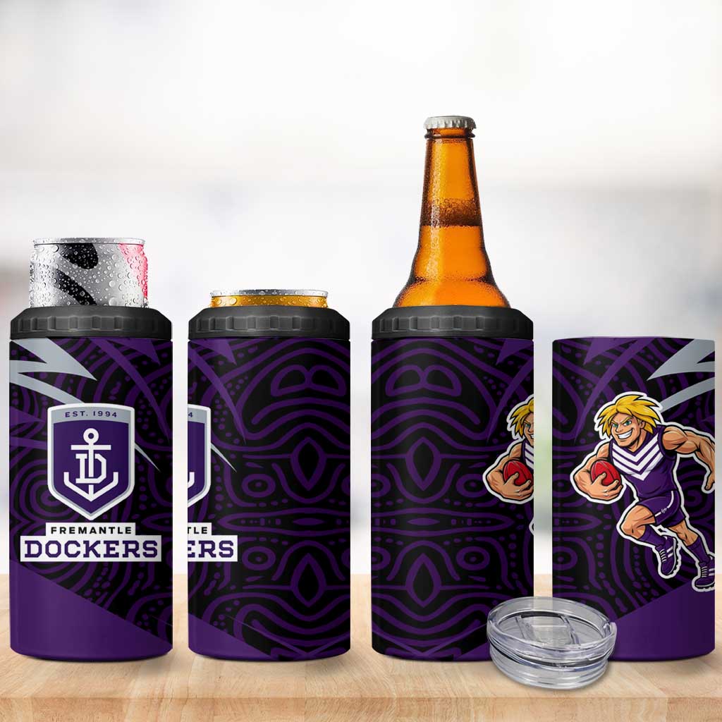 Fremantle Dockers Australian Football 4 in 1 Can Cooler Tumbler Athletic Hero Mascot With Indigenous Pattern Art