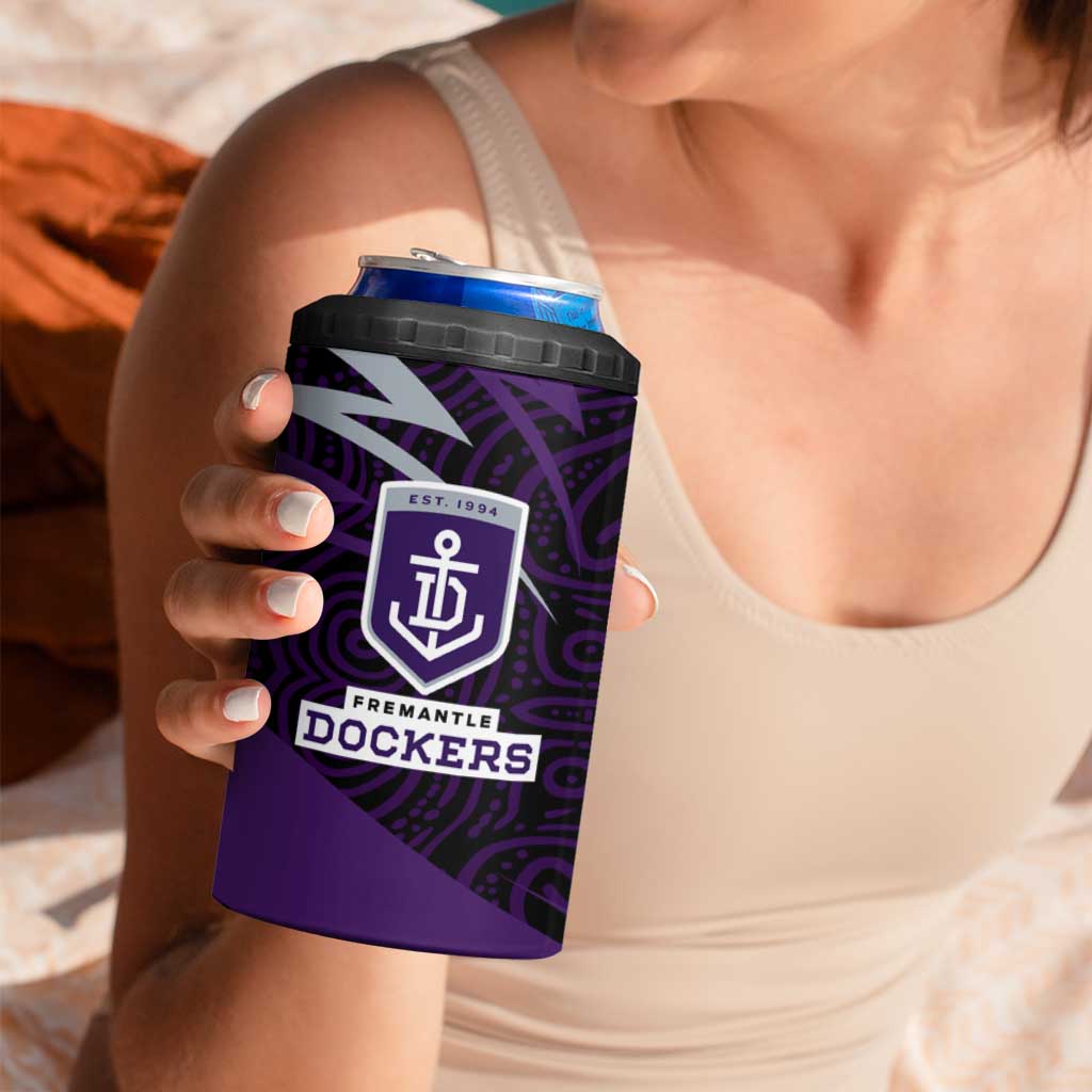 Fremantle Dockers Australian Football 4 in 1 Can Cooler Tumbler Athletic Hero Mascot With Indigenous Pattern Art
