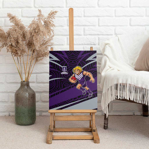 Fremantle Dockers Australian Football Canvas Wall Art Athletic Hero Mascot With Indigenous Pattern Art