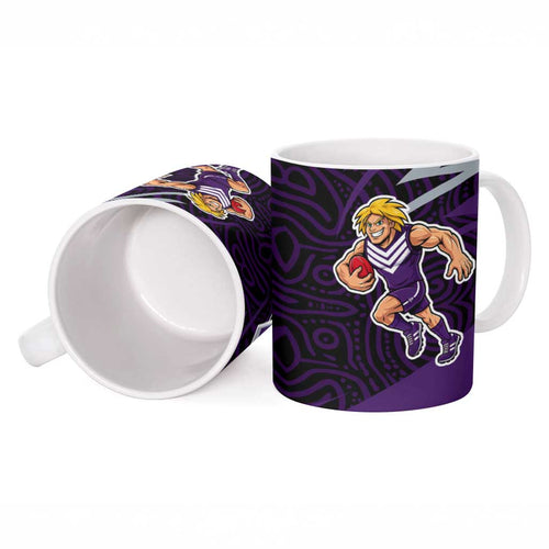 Fremantle Dockers Australian Football Ceramic Mug Athletic Hero Mascot With Indigenous Pattern Art