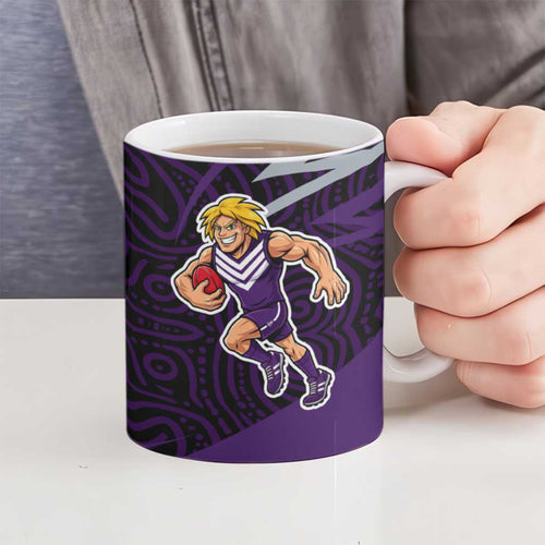 Fremantle Dockers Australian Football Ceramic Mug Athletic Hero Mascot With Indigenous Pattern Art