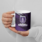 Fremantle Dockers Australian Football Ceramic Mug Athletic Hero Mascot With Indigenous Pattern Art