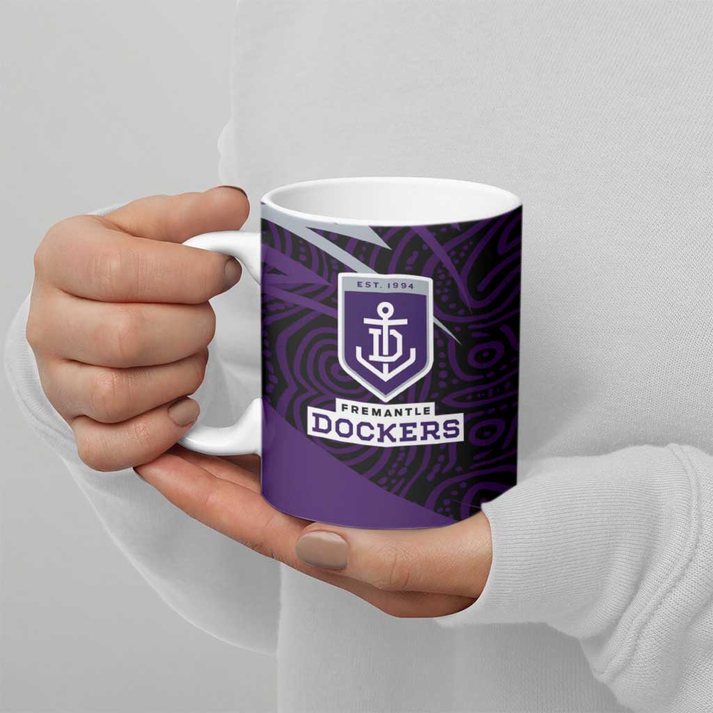 Fremantle Dockers Australian Football Ceramic Mug Athletic Hero Mascot With Indigenous Pattern Art