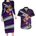 Fremantle Dockers Australian Football Couples Matching Long Sleeve Bodycon Dress and Hawaiian Shirt Athletic Hero Mascot With Indigenous Pattern Art