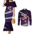 Fremantle Dockers Australian Football Couples Matching Mermaid Dress and Long Sleeve Button Shirt Athletic Hero Mascot With Indigenous Pattern Art