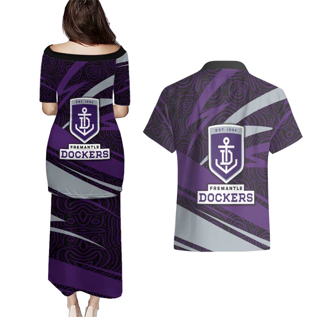Fremantle Dockers Australian Football Couples Matching Puletasi and Hawaiian Shirt Athletic Hero Mascot With Indigenous Pattern Art
