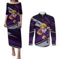 Fremantle Dockers Australian Football Couples Matching Puletasi and Long Sleeve Button Shirt Athletic Hero Mascot With Indigenous Pattern Art