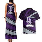 Fremantle Dockers Australian Football Couples Matching Tank Maxi Dress and Hawaiian Shirt Athletic Hero Mascot With Indigenous Pattern Art