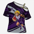 Fremantle Dockers Australian Football Cross Shoulder Shirt Athletic Hero Mascot With Indigenous Pattern Art
