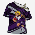 Fremantle Dockers Australian Football Cross Shoulder Shirt Athletic Hero Mascot With Indigenous Pattern Art