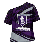 Fremantle Dockers Australian Football Cross Shoulder Shirt Athletic Hero Mascot With Indigenous Pattern Art