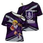 Fremantle Dockers Australian Football Cross Shoulder Shirt Athletic Hero Mascot With Indigenous Pattern Art